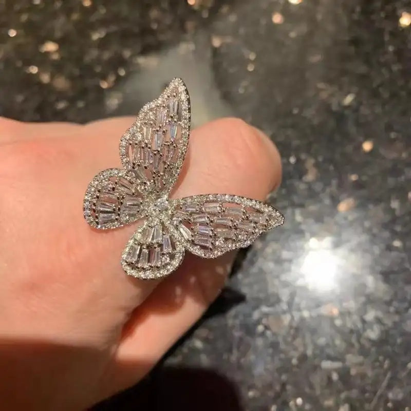 Crystal Hollow-Out Butterfly Ring
