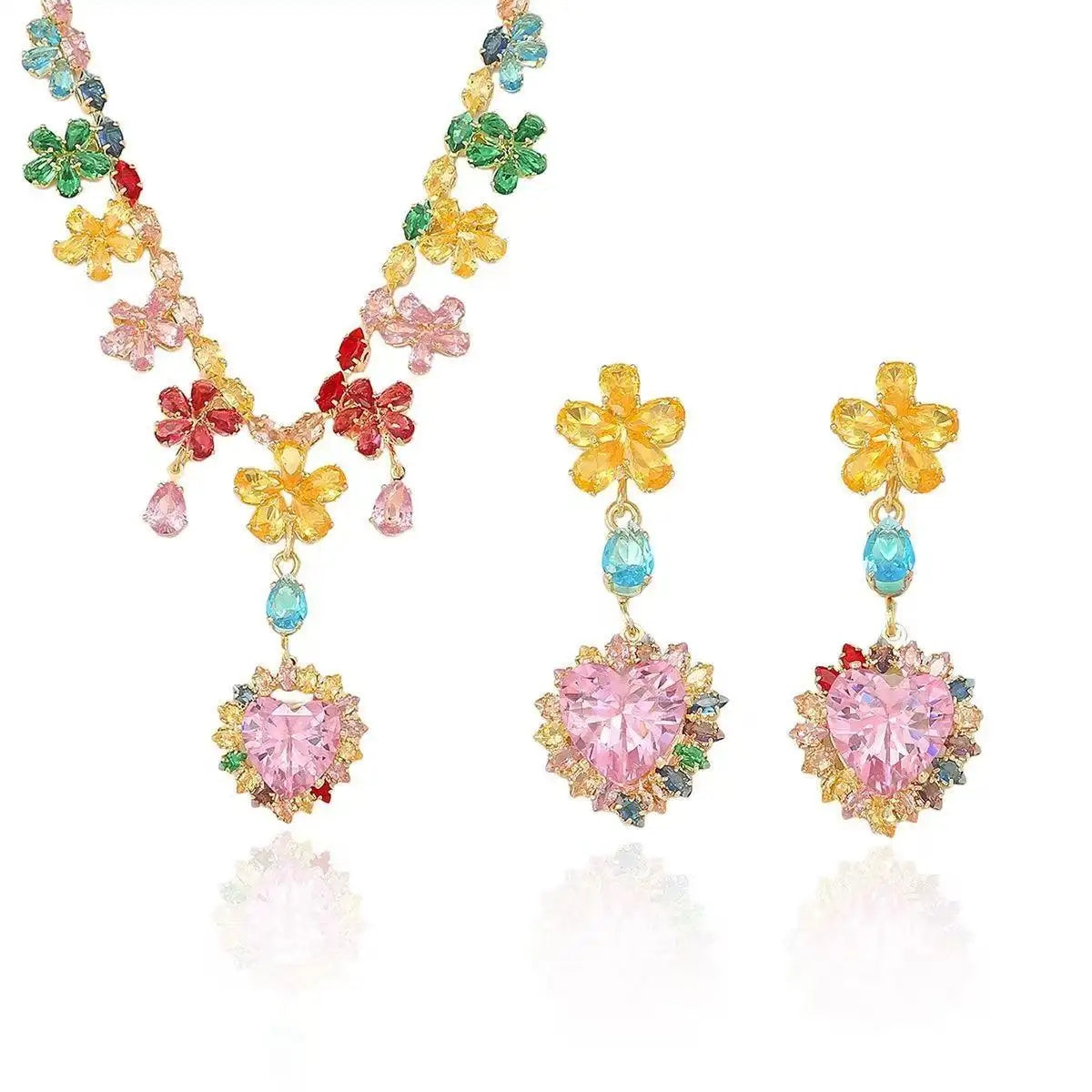 Crystal Ins Heart Colorful Collar Earrings