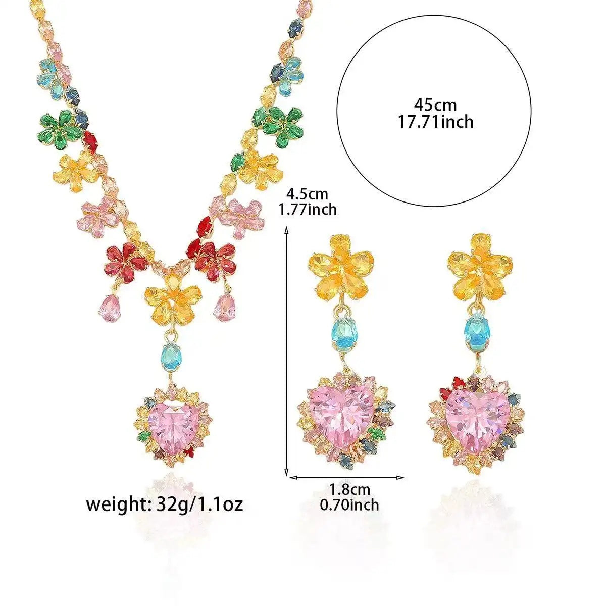 Crystal Ins Heart Colorful Collar Earrings