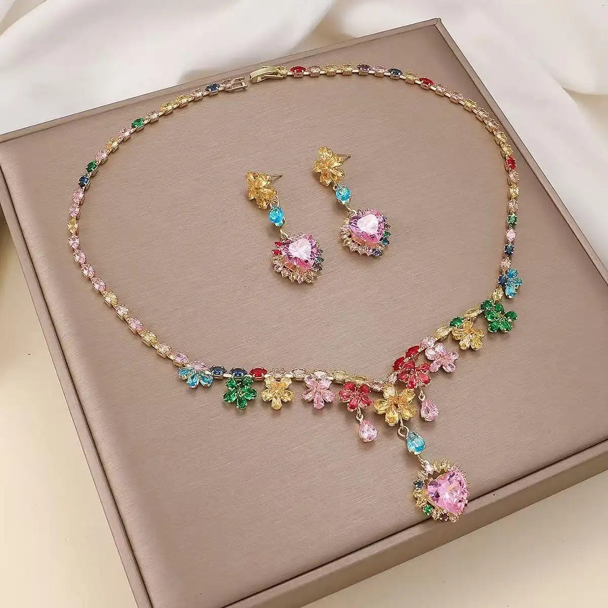 Crystal Ins Heart Colorful Collar Earrings