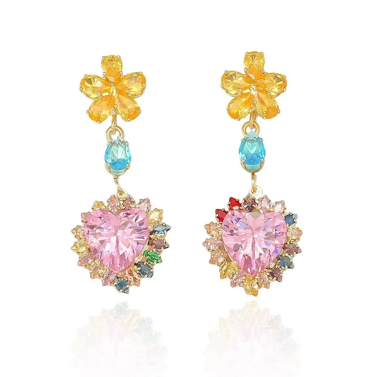 Crystal Ins Heart Colorful Collar Earrings