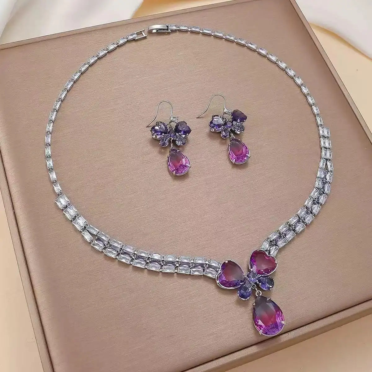 Crystal Ins Purple Butterfly Flow Earrings