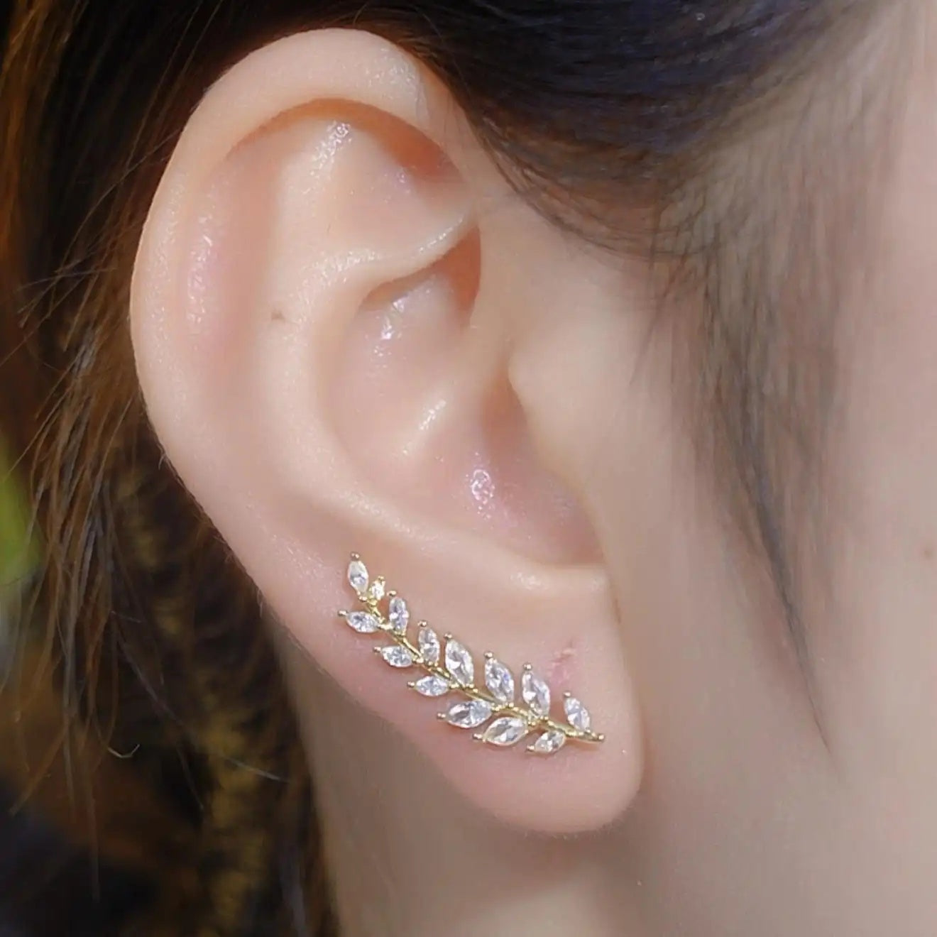 Crystal Leaf Ear Crawler Wheat Ear Climber Earrings