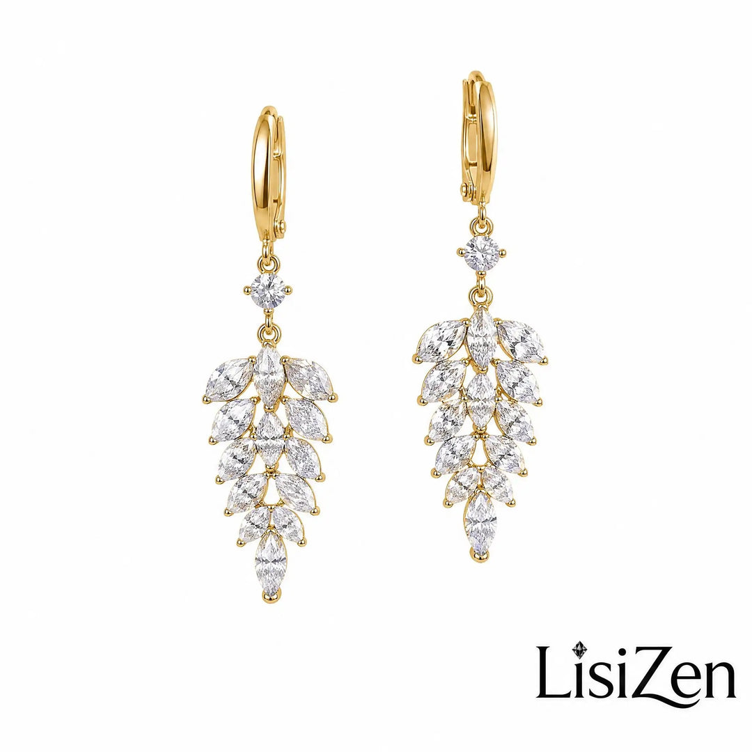 Crystal Leaf Tassel Drop Earrings
