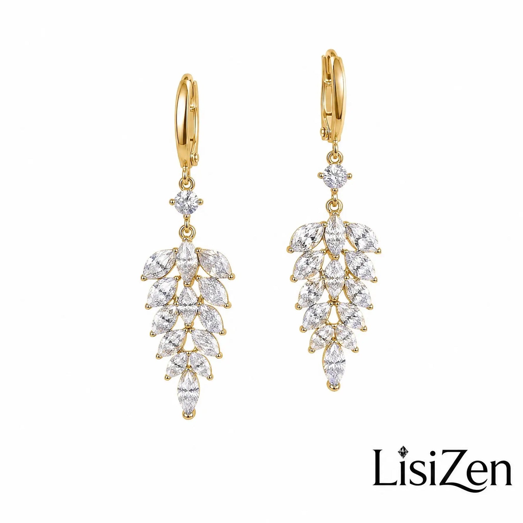 Crystal Leaf Tassel Drop Earrings