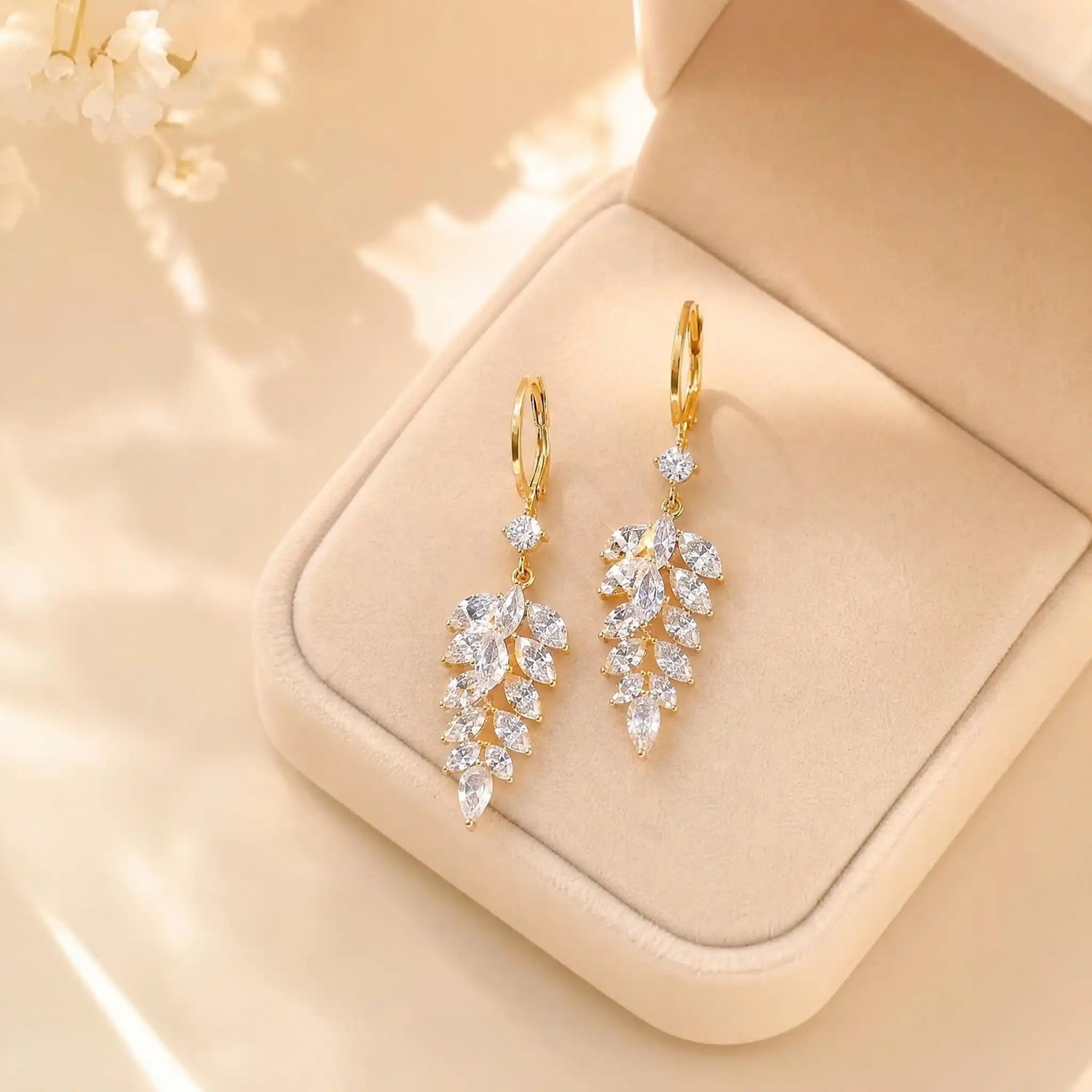 Crystal Leaf Tassel Drop Earrings