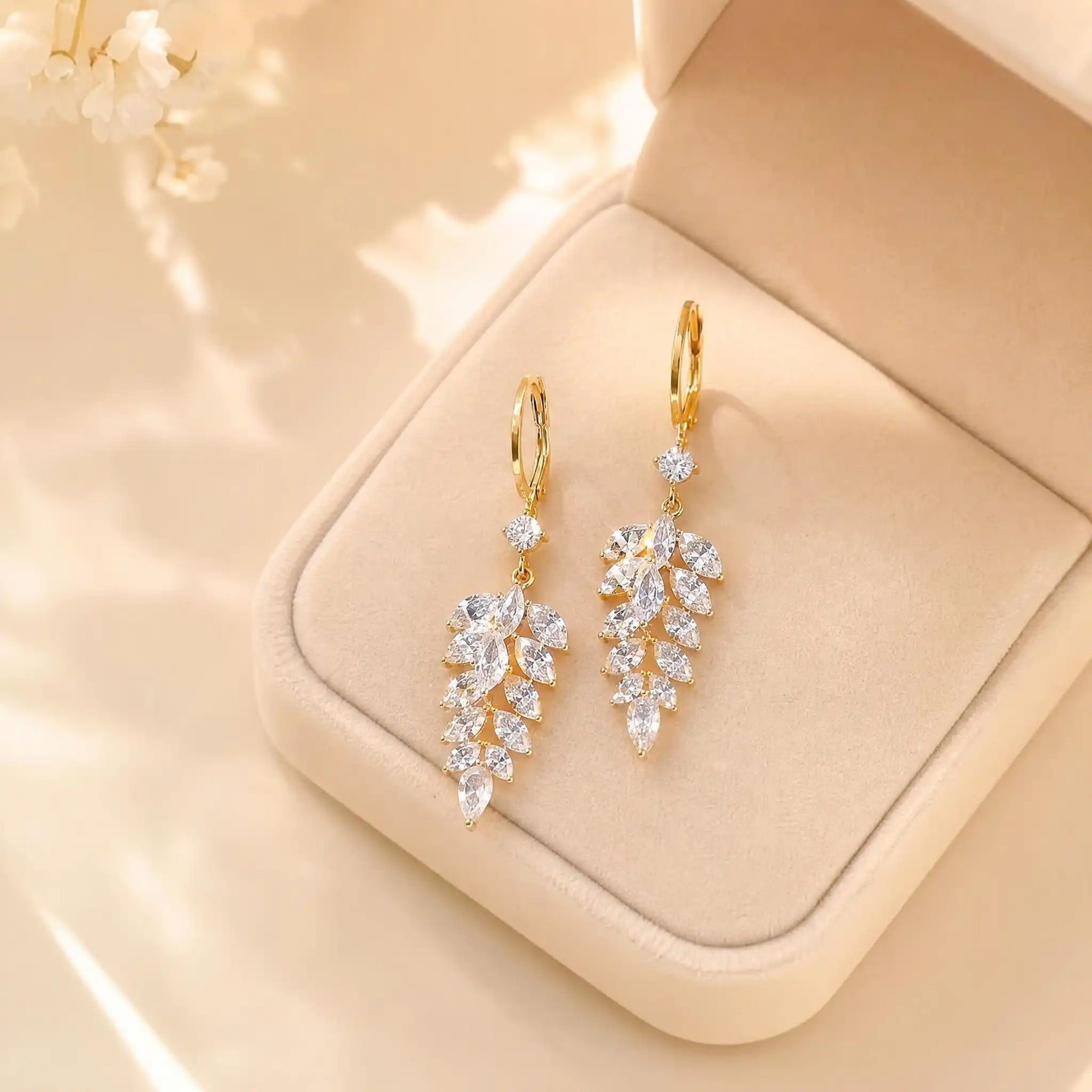 Crystal Leaf Tassel Drop Earrings