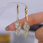 Crystal Leaf Tassel Long Ear Drop Earrings
