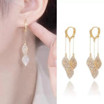 Crystal Leaf Tassel Long Ear Drop Earrings