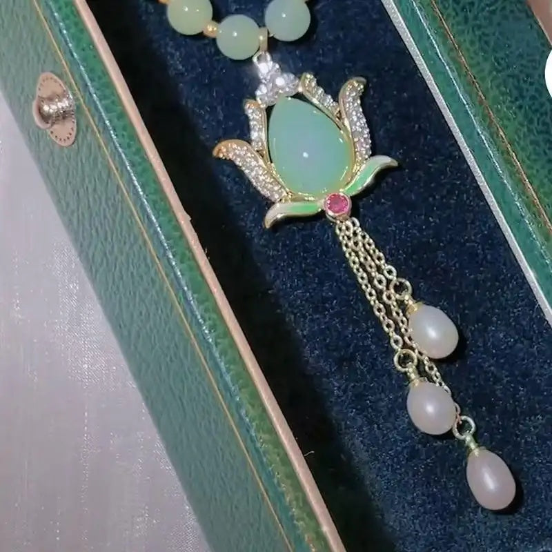 Crystal Lotus Pearl Necklace