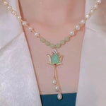 Crystal Lotus Pearl Necklace