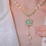 Crystal Lotus Pearl Necklace