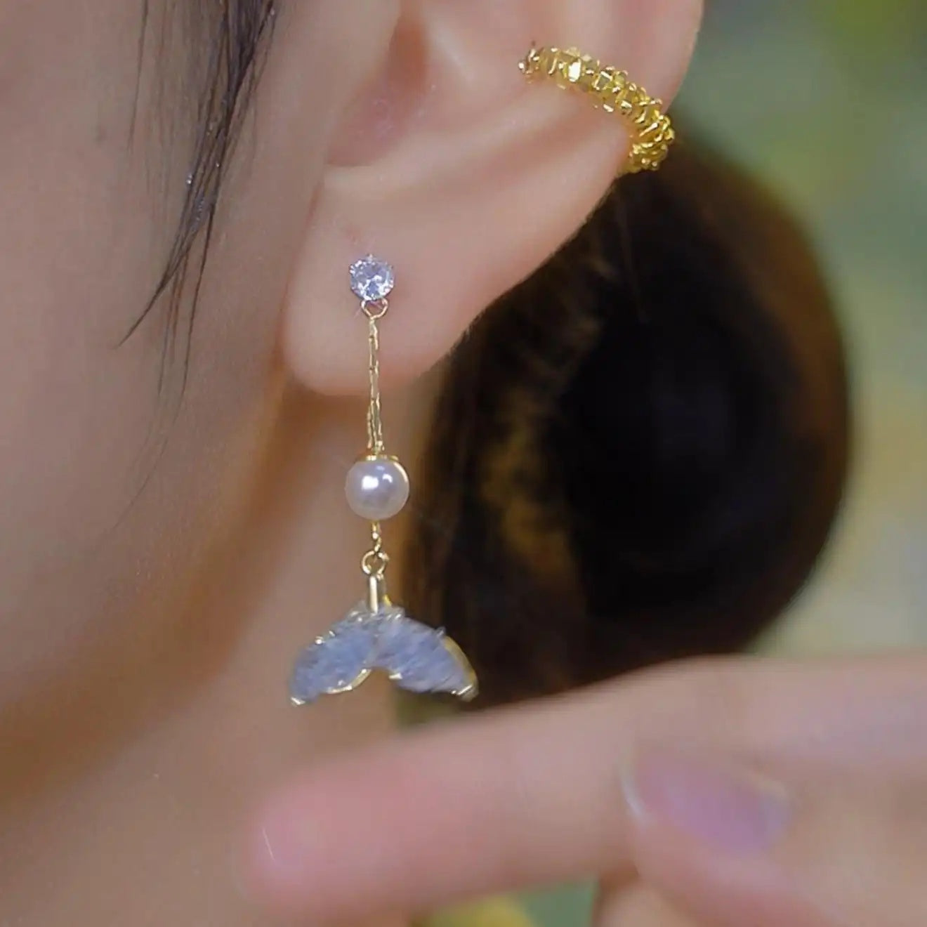 Crystal Mermaid Tail Medium Long Drop Earrings