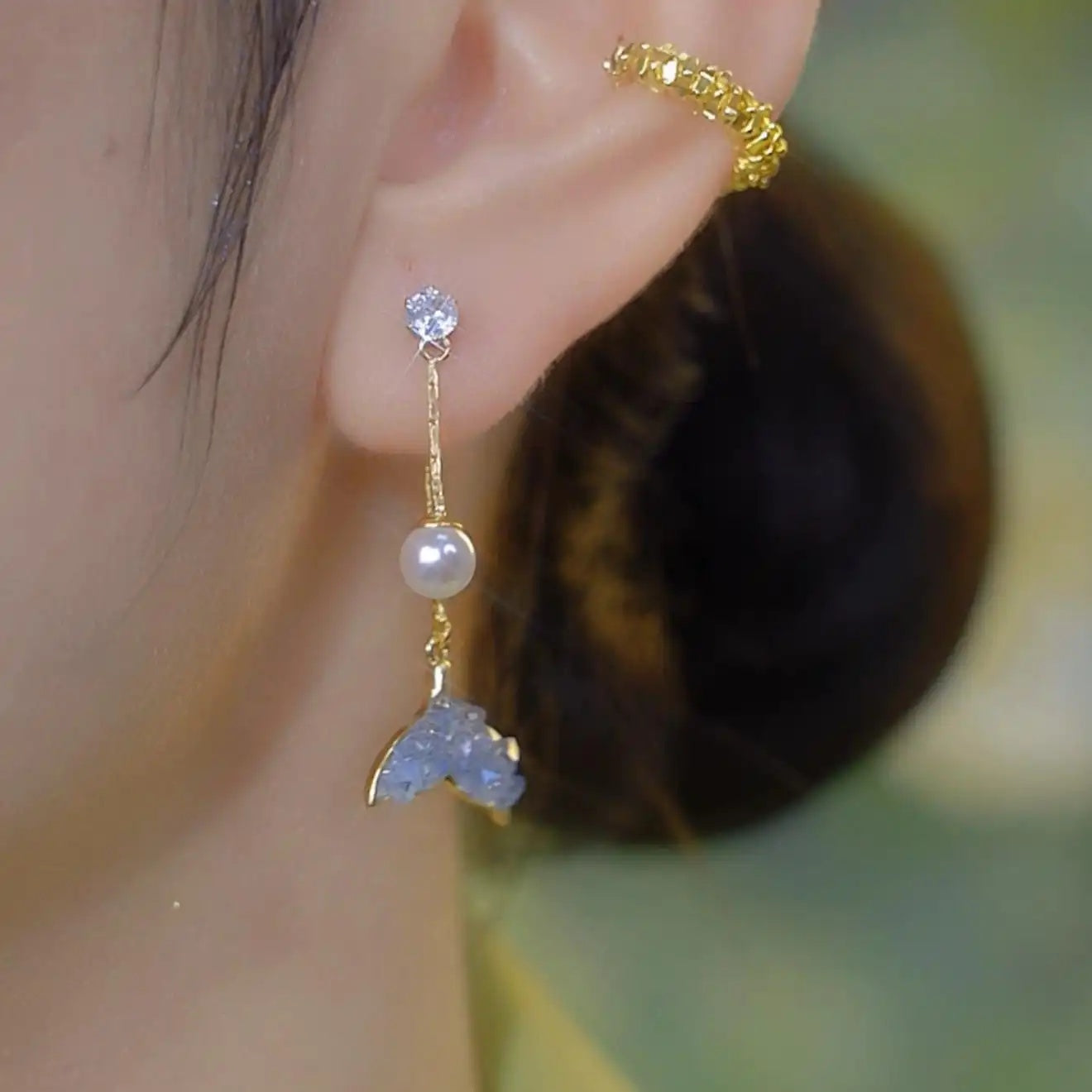 Crystal Mermaid Tail Medium Long Drop Earrings