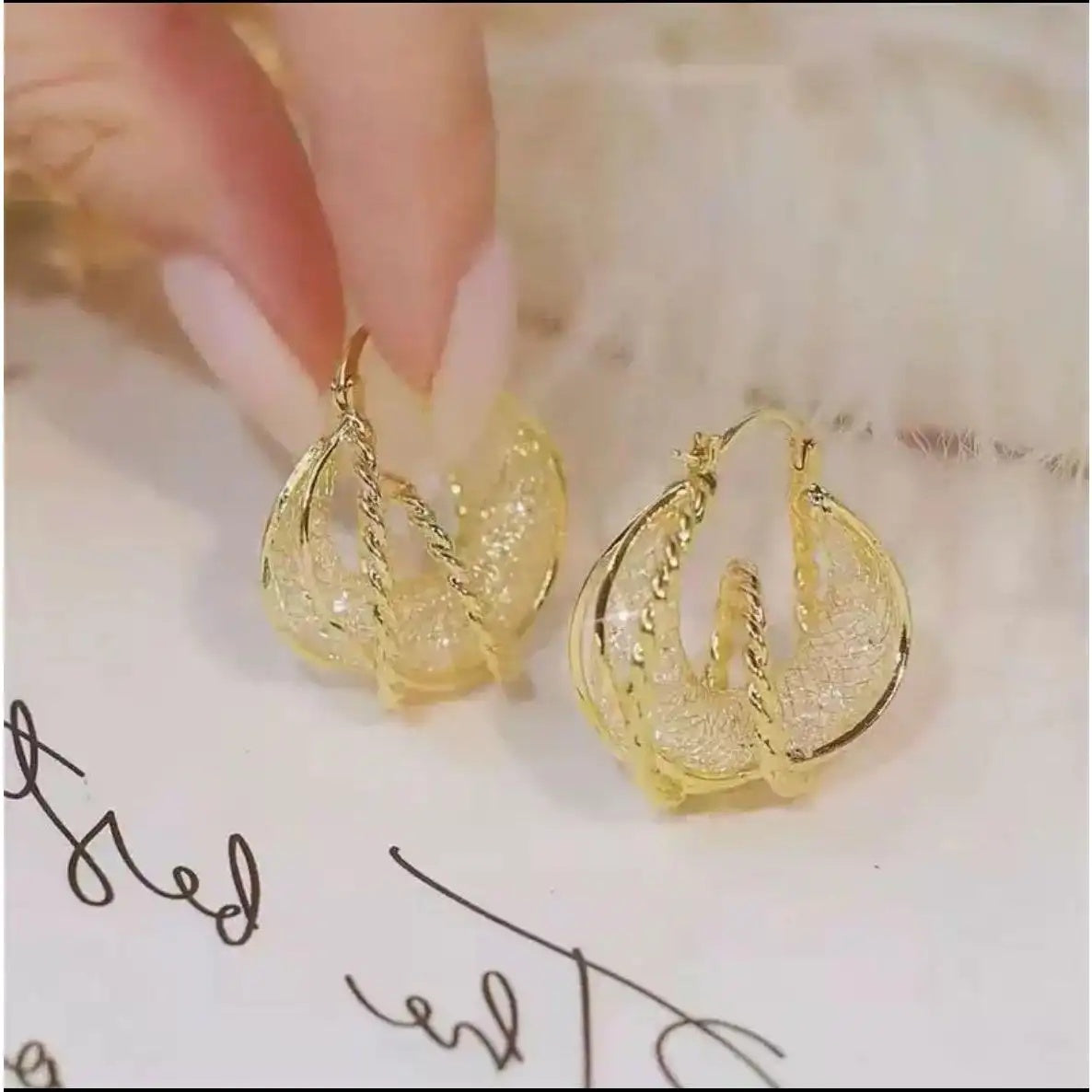 Crystal Mesh Hollow Out Wrap Hoop Earrings