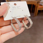 Crystal Metal Rhombus Hoop Earrings