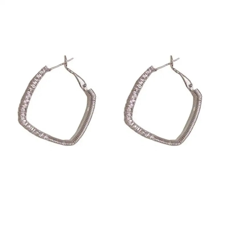 Crystal Metal Rhombus Hoop Earrings