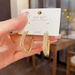 Crystal Metal Rhombus Hoop Earrings