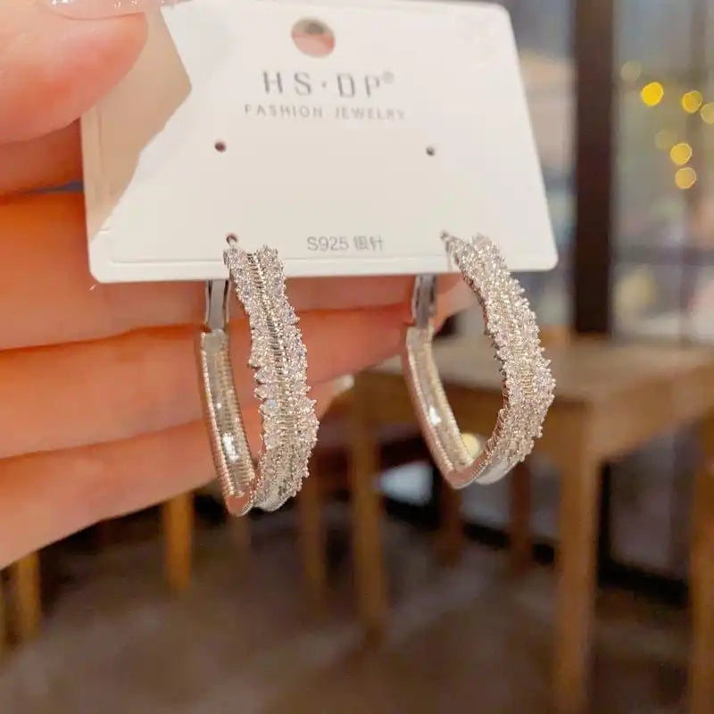 Crystal Metal Rhombus Hoop Earrings
