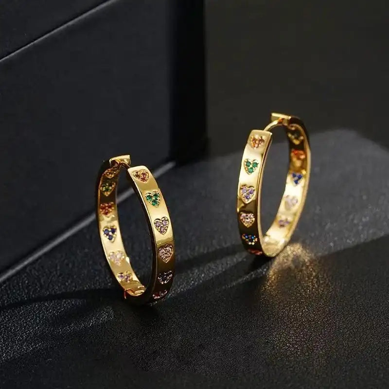 Crystal Minimalist Circle Loop Heart Earrings