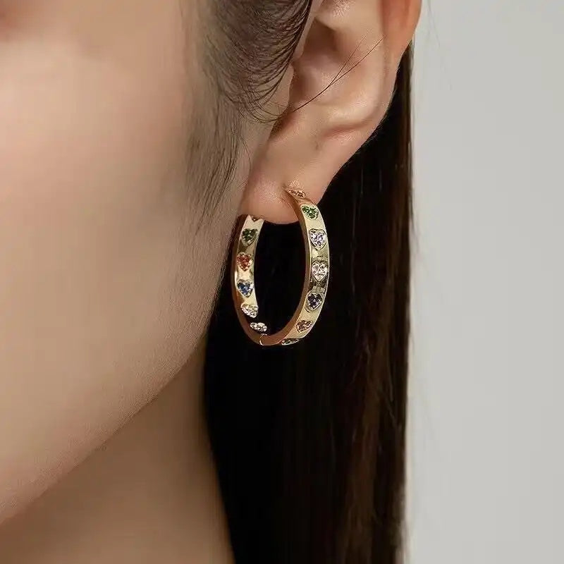 Crystal Minimalist Circle Loop Heart Earrings