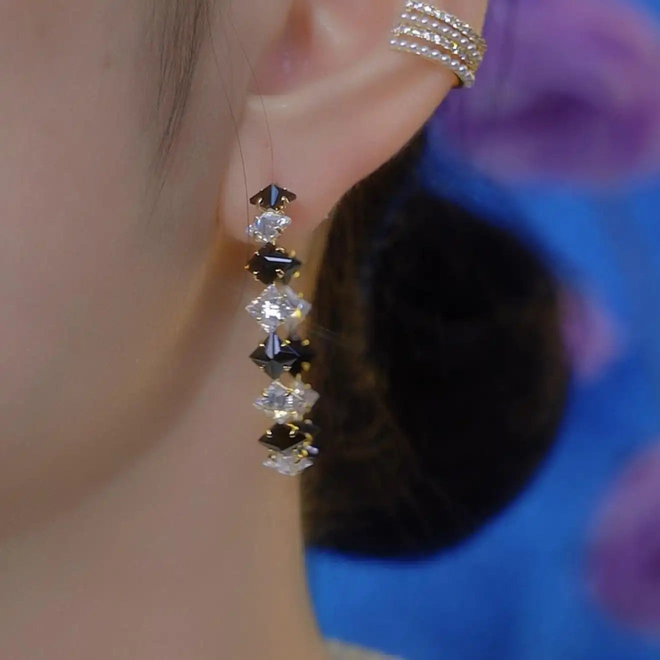 Crystal Multi Color C Shape Hoop Earrings