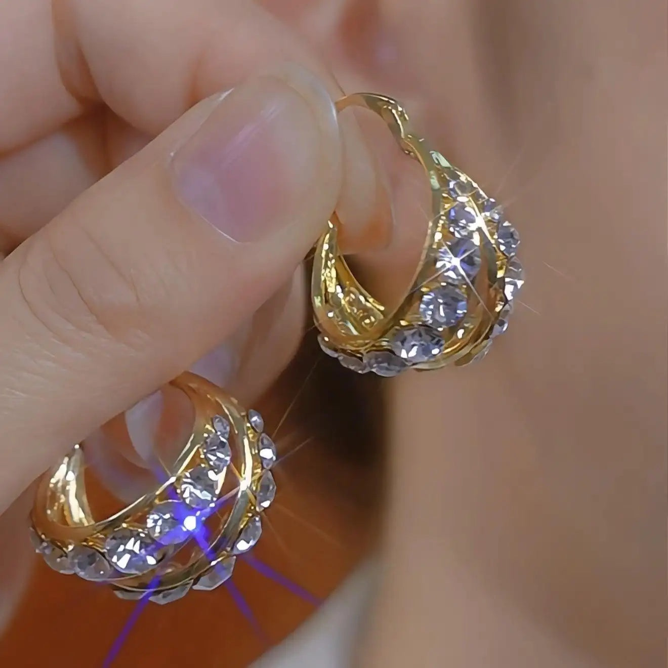 Crystal Needle Hoop Earrings