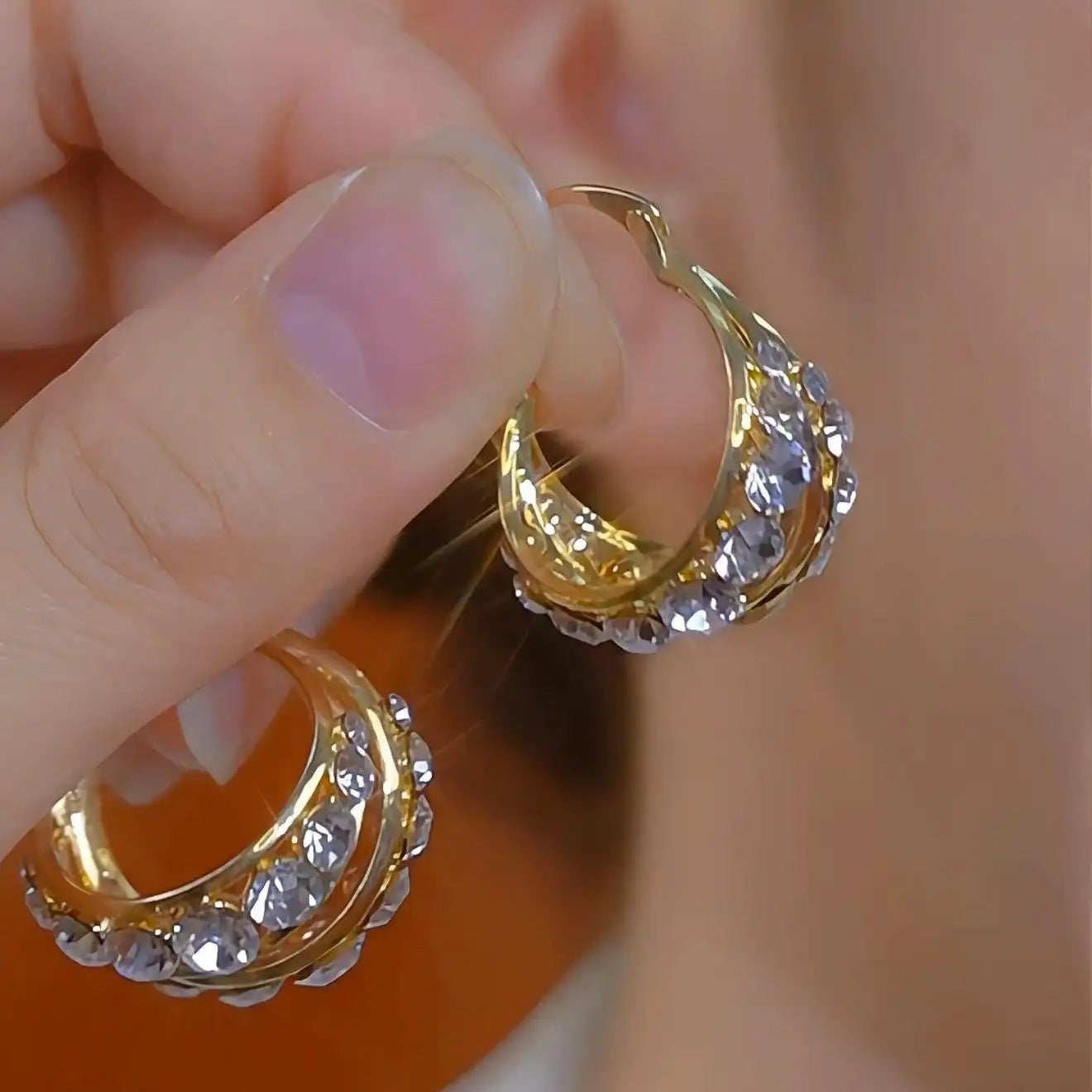 Crystal Needle Hoop Earrings