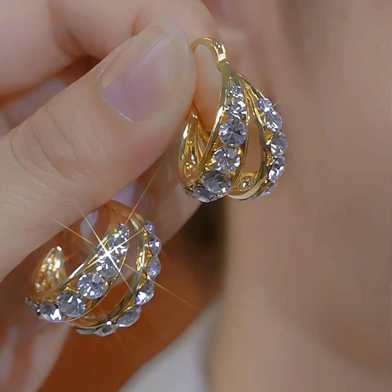 Crystal Needle Hoop Earrings