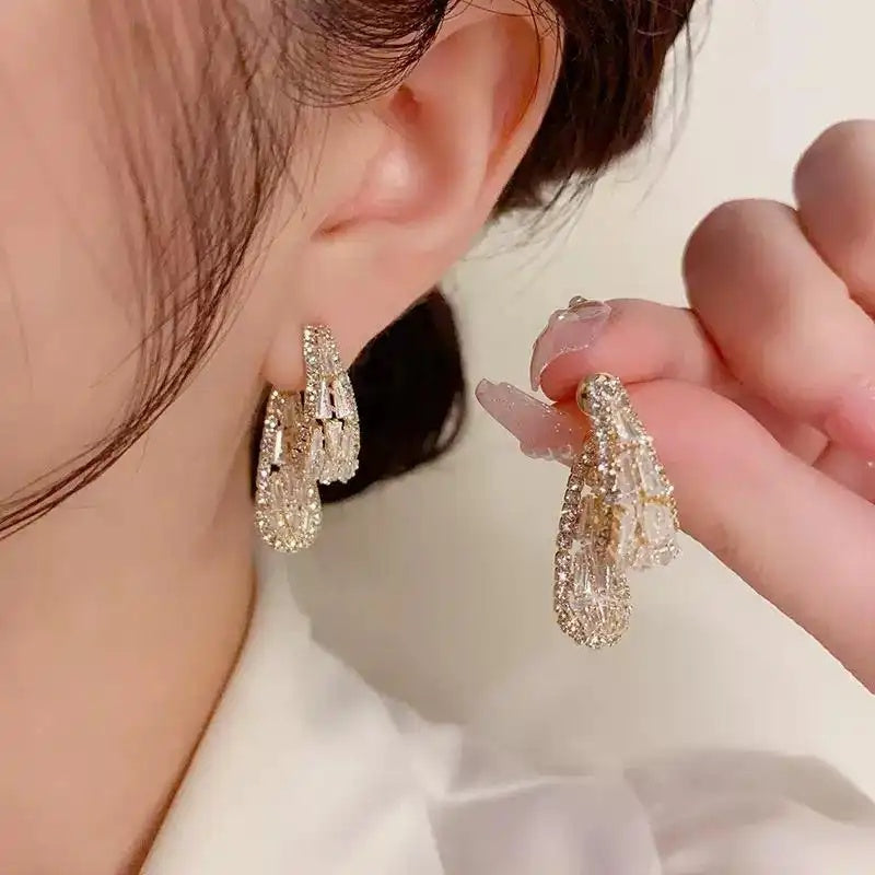 Crystal Needle Korean Drop Earrings