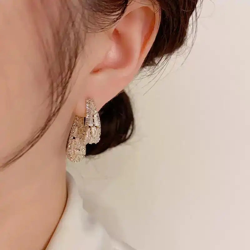 Crystal Needle Korean Drop Earrings