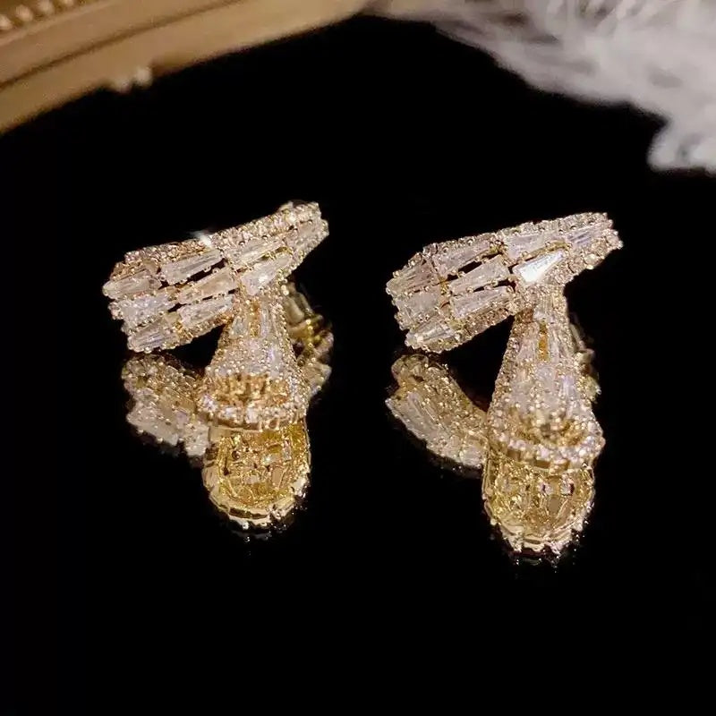 Crystal Needle Korean Drop Earrings