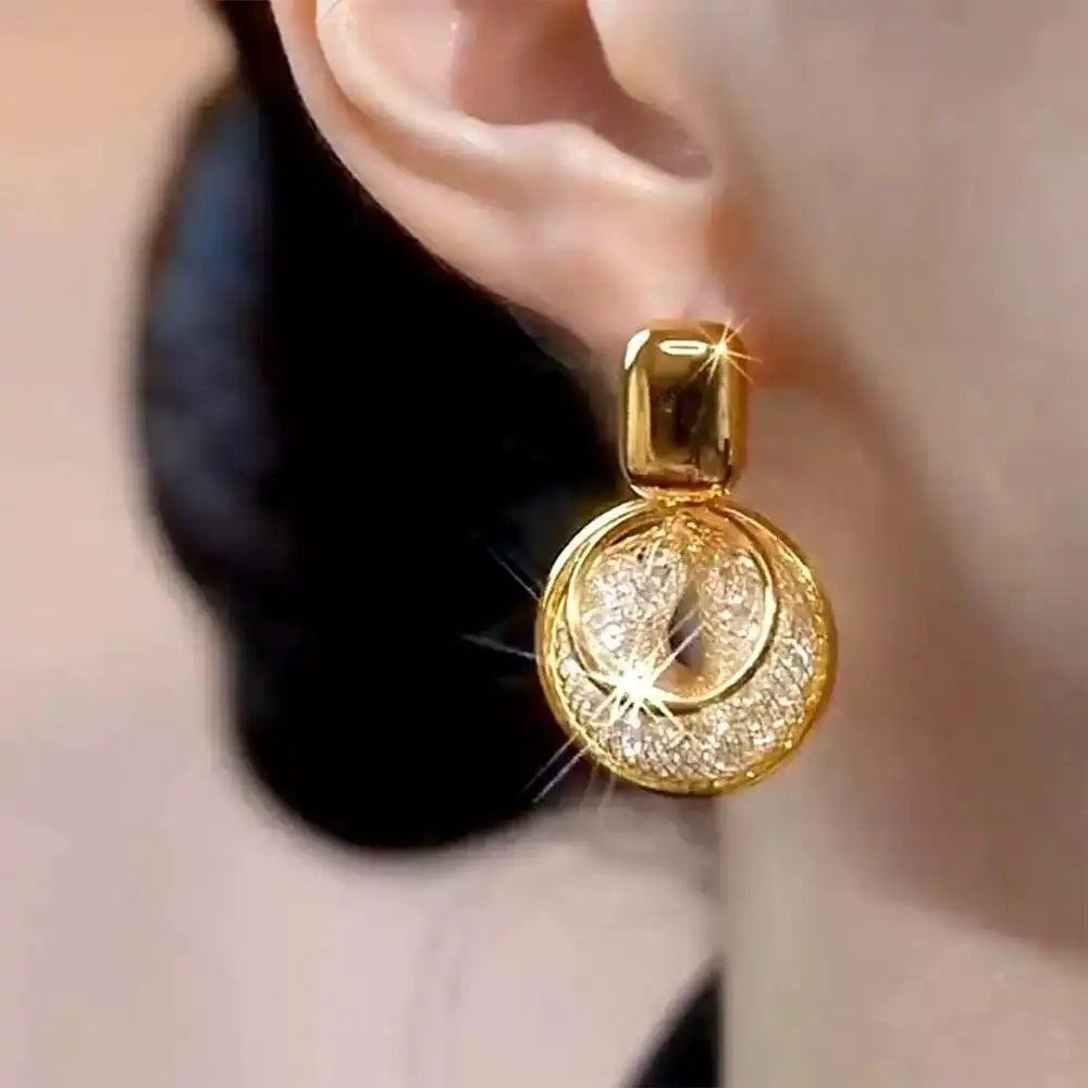 Crystal Needle Retro Round Hoop Earrings