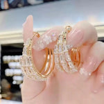 Crystal Needle Round Hoop Earrings