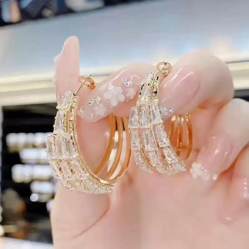 Crystal Needle Round Hoop Earrings