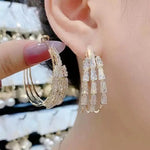 Crystal Needle Round Hoop Earrings