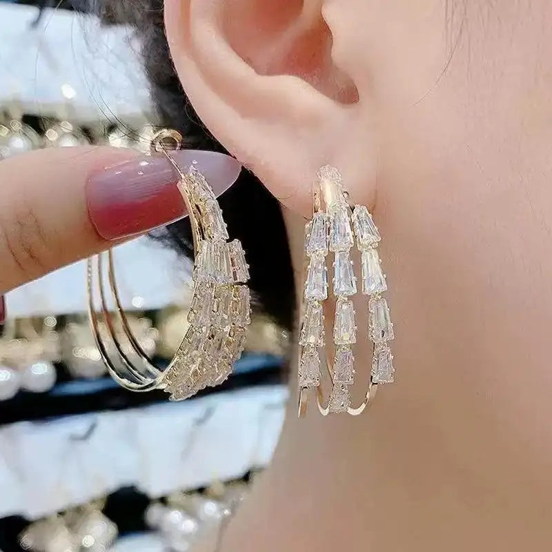 Crystal Needle Round Hoop Earrings