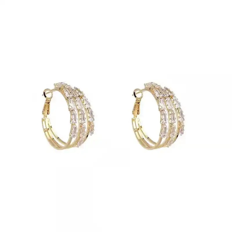 Crystal Needle Round Hoop Earrings