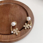 Crystal Pearl Flower Stud Earrings