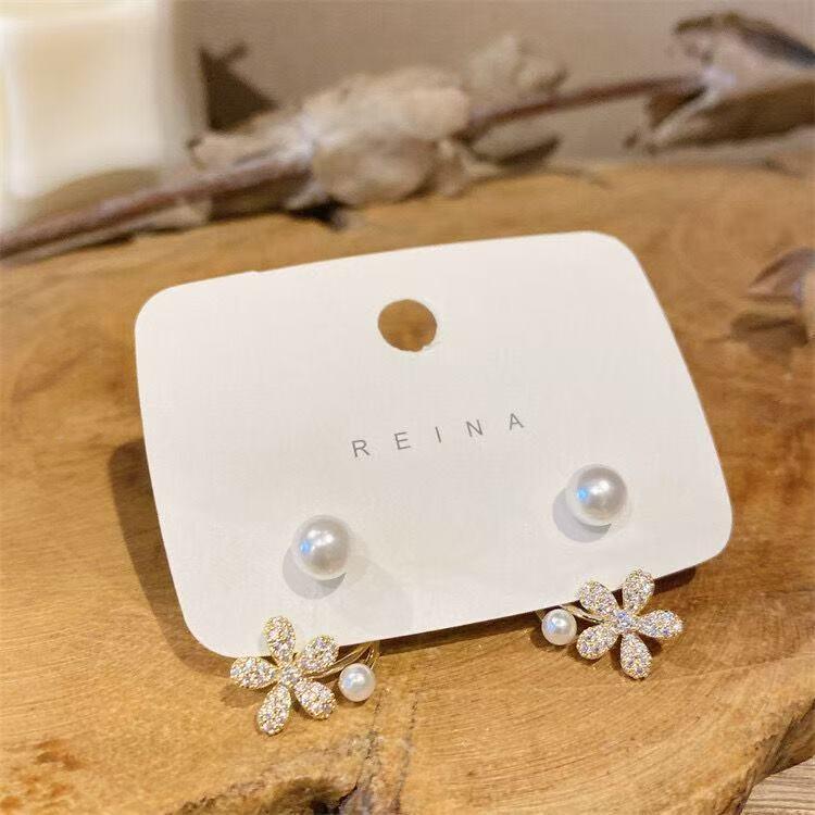 Crystal Pearl Flower Stud Earrings