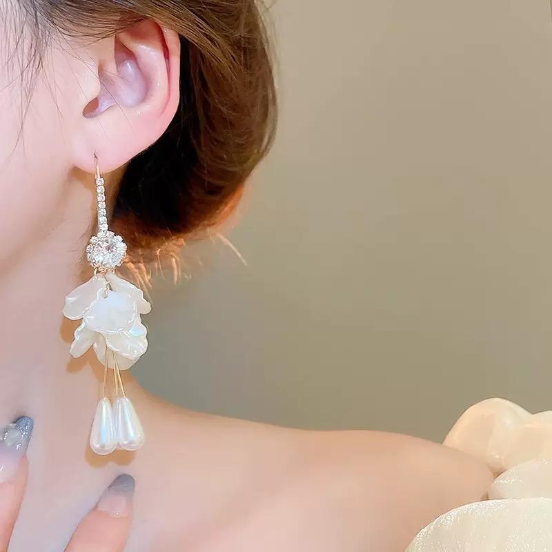 Crystal Petal Tassel Drop Earrings