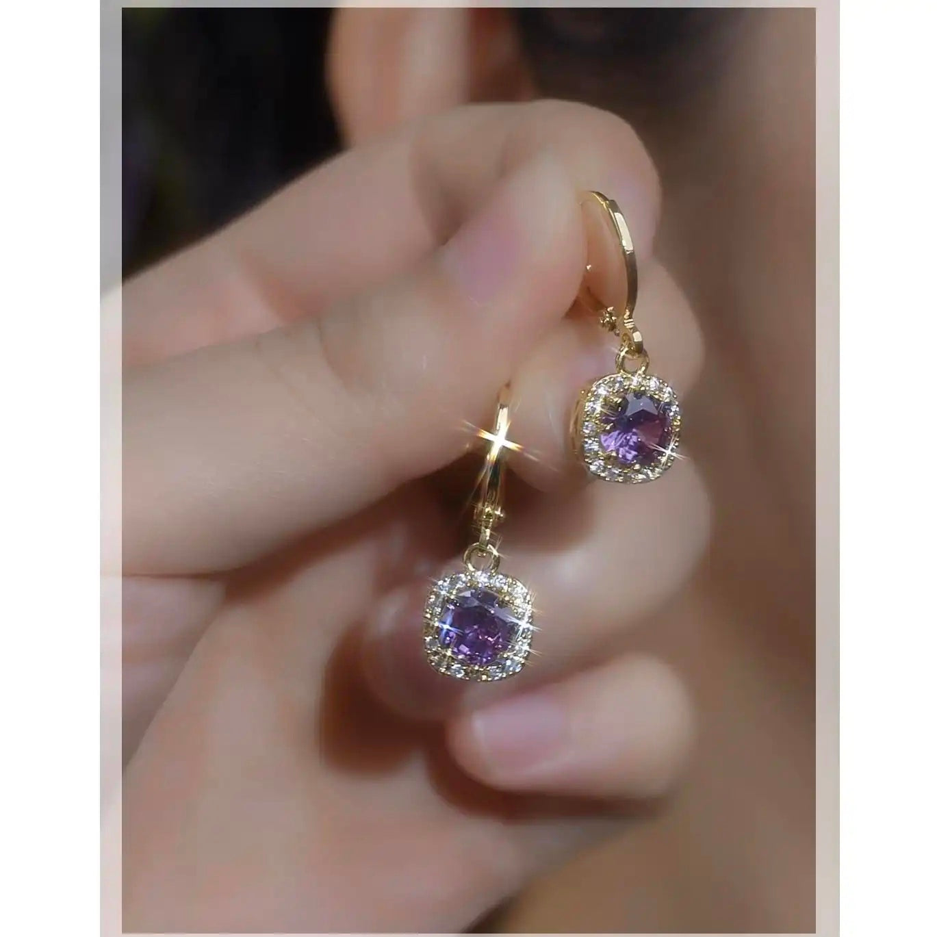 Crystal Purple Square Earrings