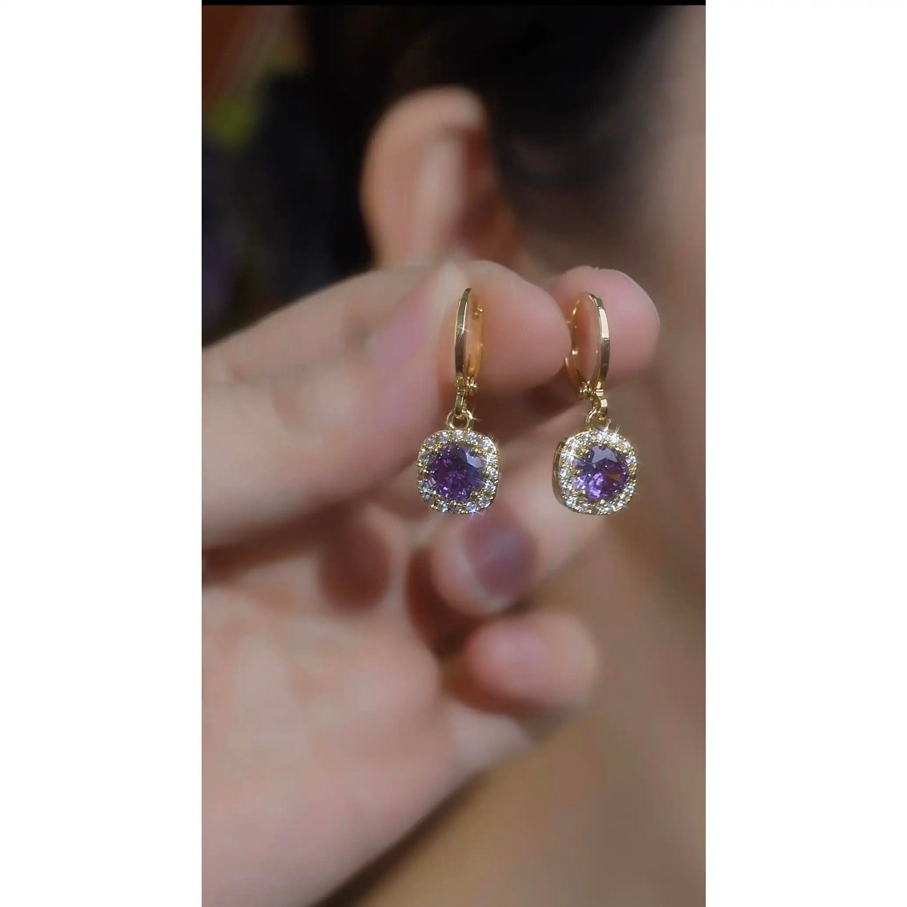 Crystal Purple Square Earrings