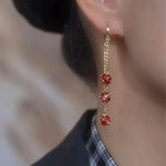 Crystal Red Ball Chain Tassel Drop Earrings
