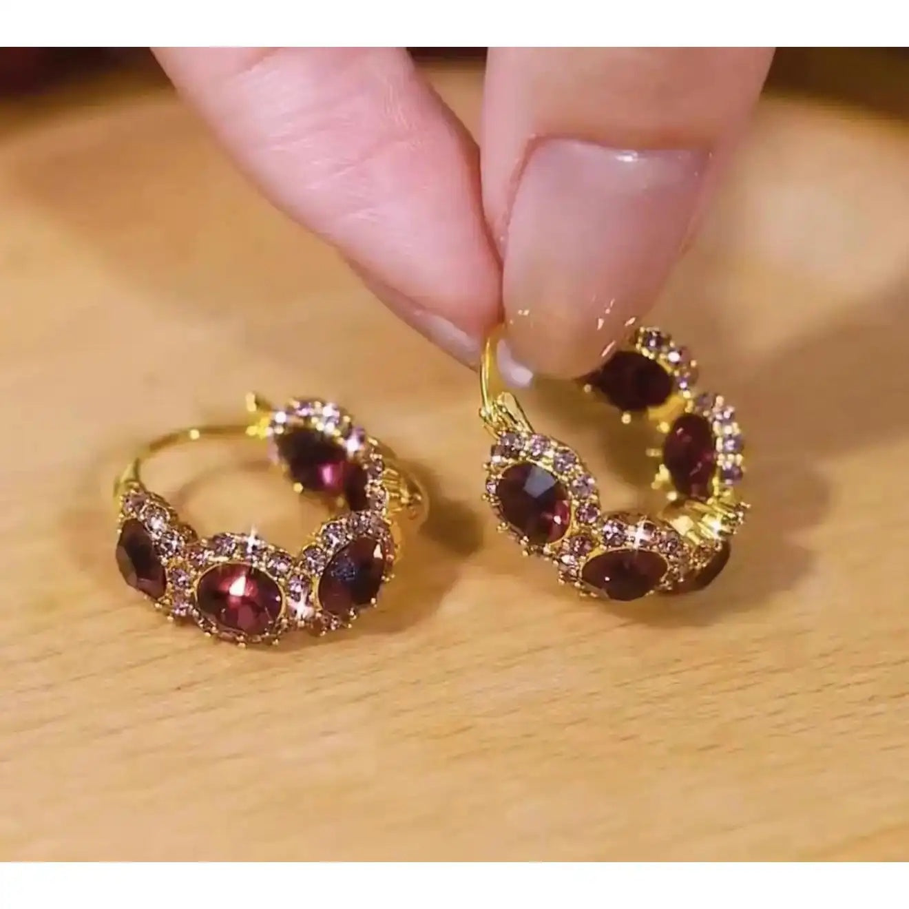 Crystal Retro French Round Hoop Earrings