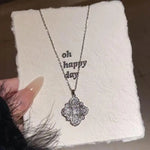 Crystal Rhombus Flower Pendant Necklace