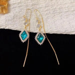 Crystal Rhombus Tassel Drop Earrings
