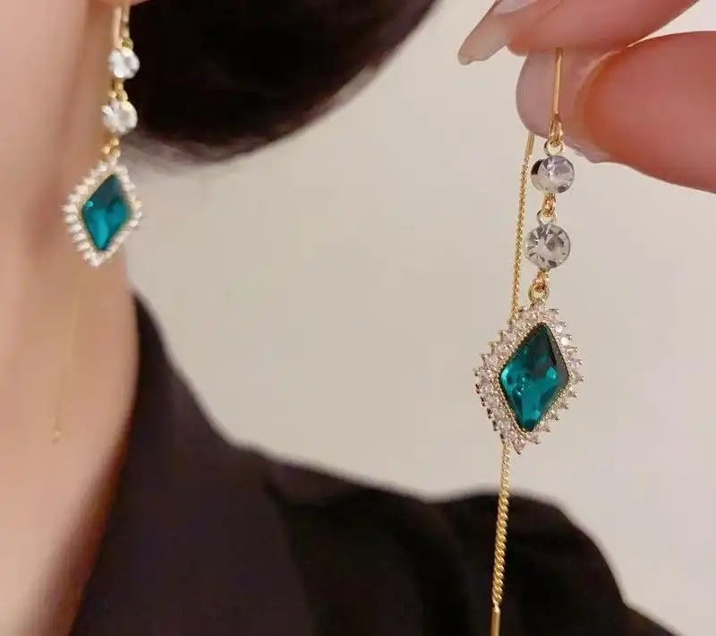 Crystal Rhombus Tassel Drop Earrings