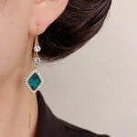 Crystal Rhombus Tassel Drop Earrings