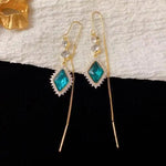 Crystal Rhombus Tassel Drop Earrings